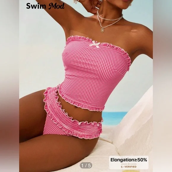 Pink Gingham Ruffle Bikini Set - Picture 6 of 6